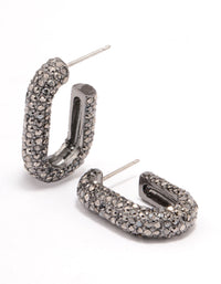 Gunmetal Rectangle Diamante Hoop Earrings - link has visual effect only