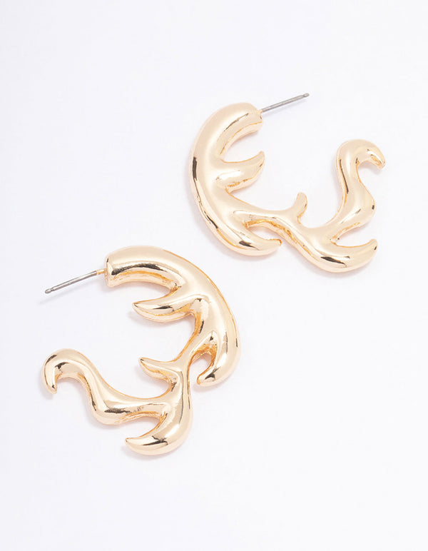 Gold Metal Flame Hoop Earrings