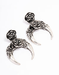 Antique Silver Crescent Rose Drop Earrings - link has visual effect only