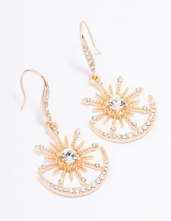 Gold Sunburst Drop Earrings