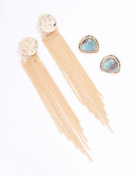 Gold Textured Tassel Earring Pack - link has visual effect only