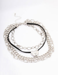 Rhodium Puffy Heart Layered Mixed Chain Necklace - link has visual effect only