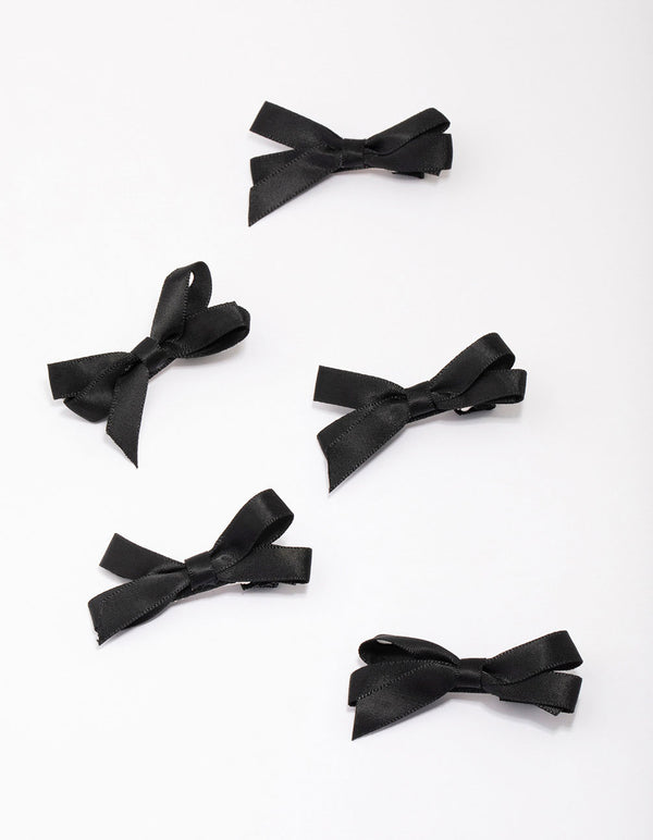 Black Mini Satin Hair Bow Clips 5-Pack