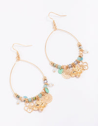 Gold Mixed Flower Beaded Drop Earrings - link has visual effect only