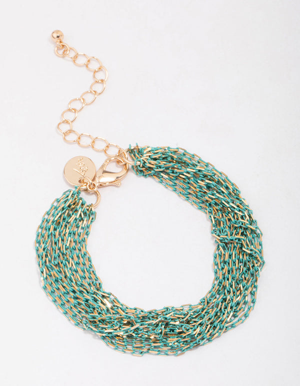 Gold & Green Layered Chain Bracelet