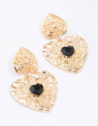 Gold Double Heart Stone Drop Earrings - link has visual effect only