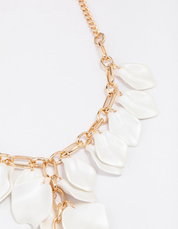 Gold White Iridescent Petal Statement Necklace