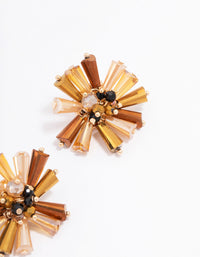 Gold Amber Beaded Stud Earrings - link has visual effect only