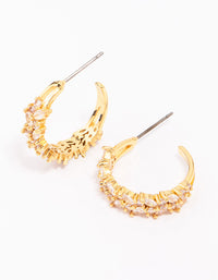 Gold Plated Marquise Cubic Zirconia Herringbone Hoop Earrings - link has visual effect only