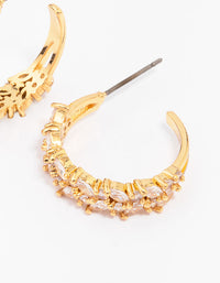 Gold Plated Marquise Cubic Zirconia Herringbone Hoop Earrings - link has visual effect only