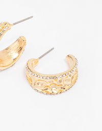 Gold Plated Crinkle Cubic Zirconia Lined Hoop Earrings - link has visual effect only