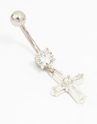 Surgical Steel Baguette Cross Drop Belly Piercing - link has visual effect only