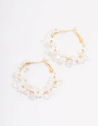 Gold Plated Freshwater Pearl Diamante Flower Hoop Earrings - link has visual effect only