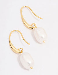 Gold Plated Freshwater Pearl Medium Hook Drop Earrings - link has visual effect only