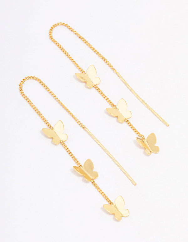 Gold Plated Butterfly Station Drop Earrings