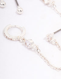 Silver Plated Cubic Zirconia Pave Huggie Chain Earring Pack - link has visual effect only