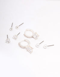 Silver Plated Princess Huggie Hoop Earring 4-Pack - link has visual effect only