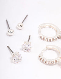 Silver Plated Princess Huggie Hoop Earring 4-Pack - link has visual effect only