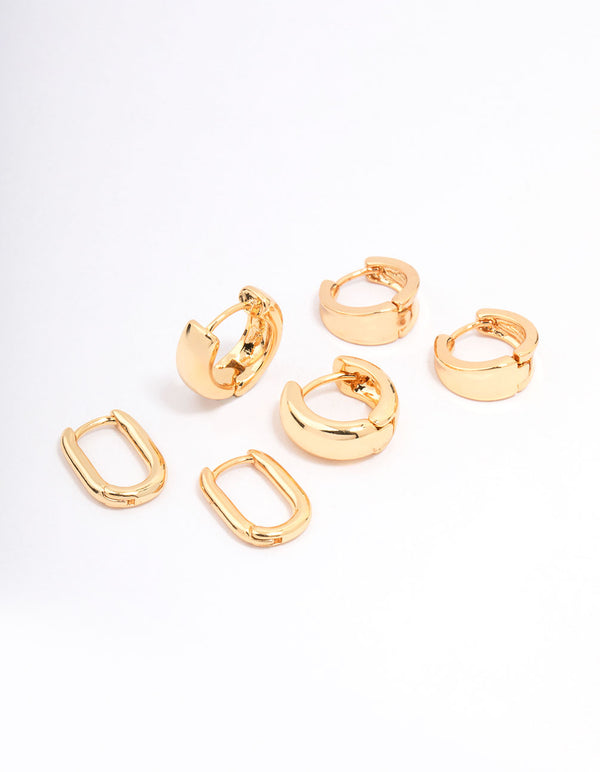 Gold Plated Basic Huggie Hoop Earring 6-Pack