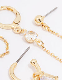 Gold Plated Baguette Hoop & Chain Earring 3-Pack - link has visual effect only