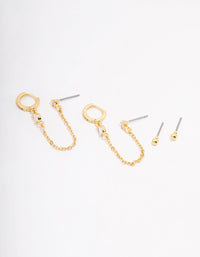 Gold Plated Cubic Zirconia Pave Huggie Chain Earring Pack - link has visual effect only