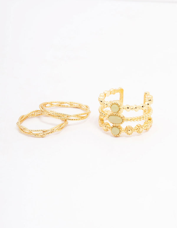 Gold Plated Trio Stone Woven Ring Pack