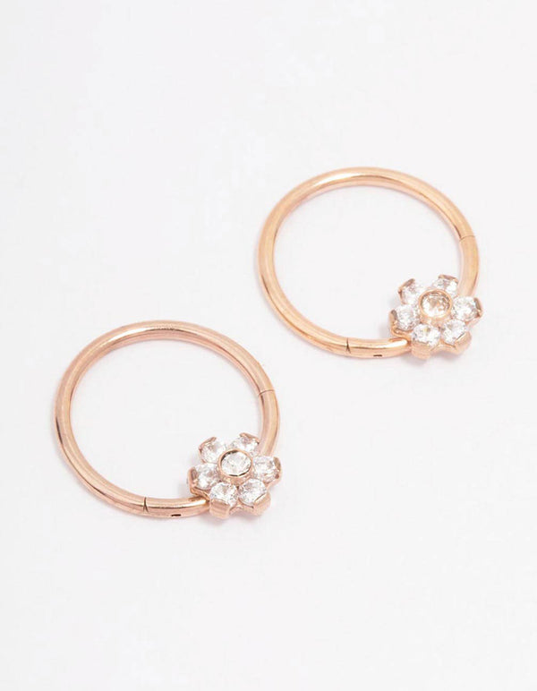 Rose Gold Plated Surgical Steel Small Flower Hoop Earrings