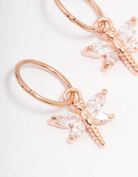 Rose Gold Plated Surgical Steel Cubic Zirconia Dragonfly Hoop Earrings - link has visual effect only