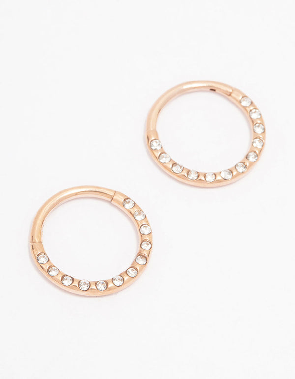 Rose Gold Plated Surgical Steel Pave Hoop Earrings