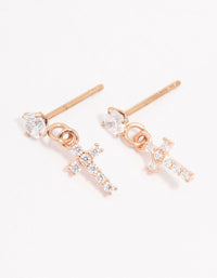 Rose Gold Plated Surgical Steel Cubic Zirconia Cross Stud Earrings - link has visual effect only