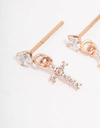 Rose Gold Plated Surgical Steel Cubic Zirconia Cross Stud Earrings - link has visual effect only