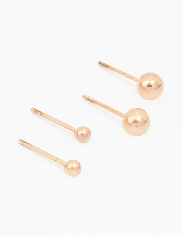 Rose Gold Plated Surgical Steel Graduating Ball Stud Earring Pack