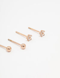 Rose Gold Plated Surgical Steel Ball & Flower Stud Earring Pack - link has visual effect only