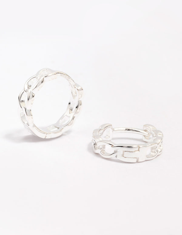 Sterling Silver Textured Huggie Hoop Earrings