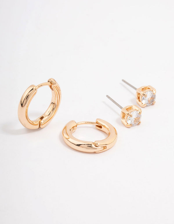 Gold Diamante Stud & Hoop Earring Pack