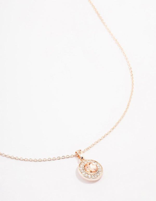 Rose Gold Diamante Halo Pendant Necklace