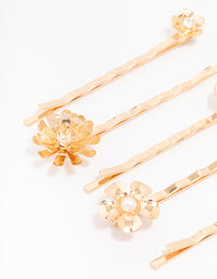 Gold Diamante Pearl Flower Hair Clip 5-Pack - link has visual effect only