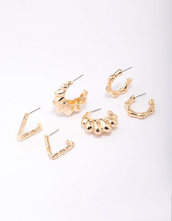 Gold Ripple Hoop Earring 3-Pack