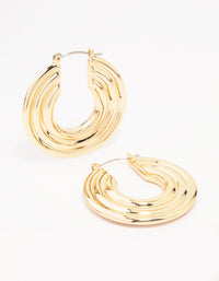 Gold Wide Ribbed Hoop Earrings - link has visual effect only