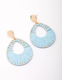 Gold & Blue Raffia Oval Drop Earrings - link has visual effect only