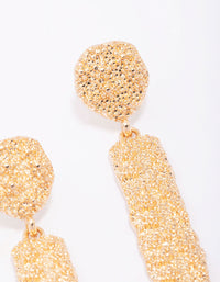 Gold Long Rectangular Textured Drop Earrings - link has visual effect only