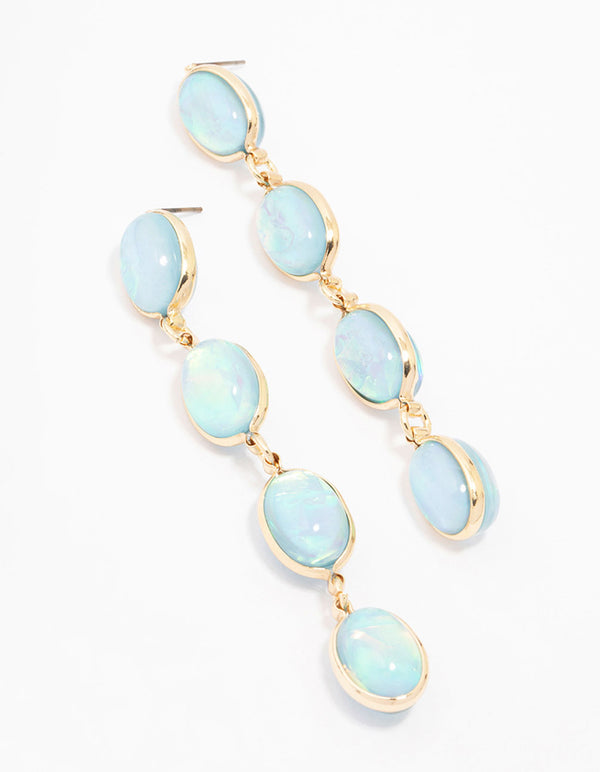 Gold Graduating Blue Stone Drop Earrings