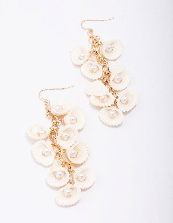 Gold Flowing Shell Drip Earrings