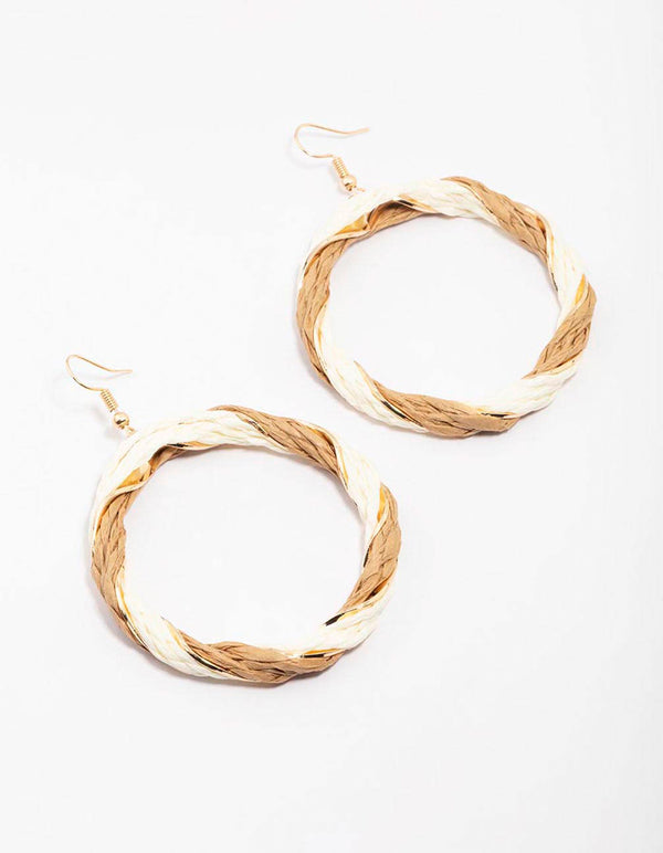 Cream & Brown Twisted Circular Drop Earrings