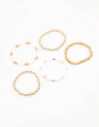 Gold & Wooden Beaded Bracelet 5-Pack - link has visual effect only