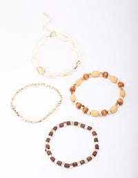 Neutral Wide Shell Stretch Beaded Bracelet 4-Pack - link has visual effect only