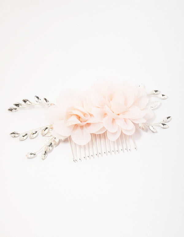 Silver Flower Crystal Leaf Hair Comb