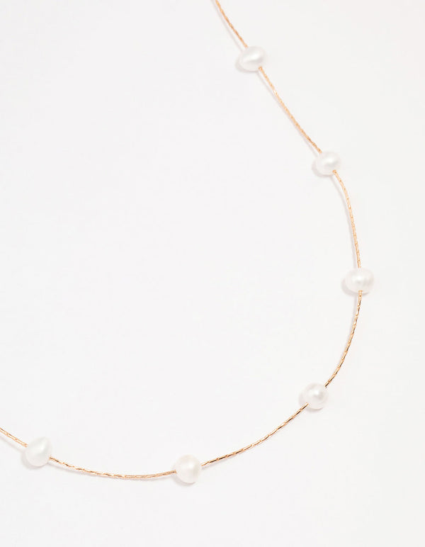 Rose Gold Plated Freshwater Pearl Dotted Fine Necklace