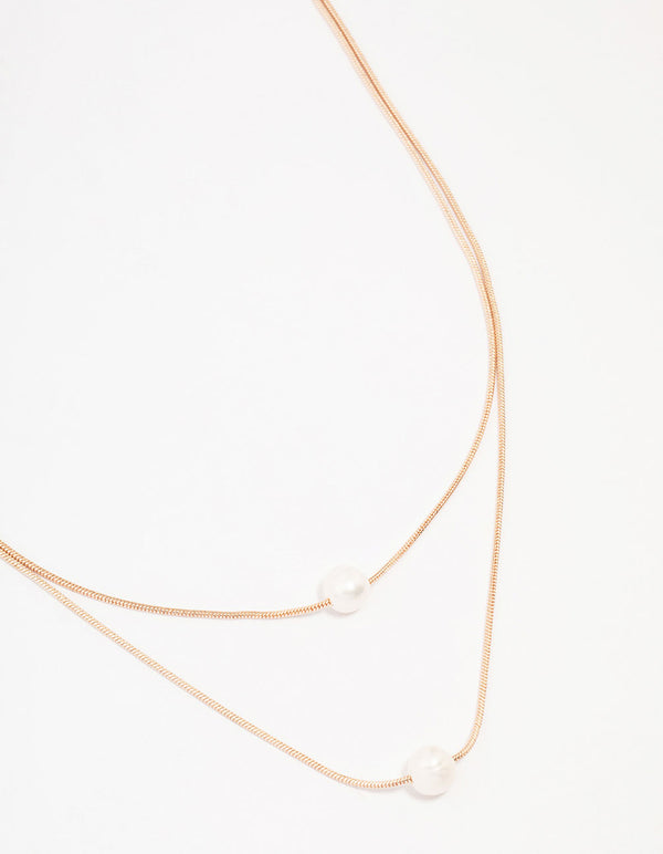 Rose Gold Plated Double Layer Single Pearl Necklace