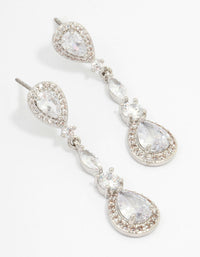 Silver Cubic Zirconia Pear Halo Drop Earrings - link has visual effect only